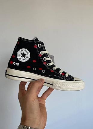 Жіночі кросівки кеди converse chuck 70 embroidered lips / конверс чорні конверси з поцілунками