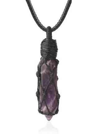 🔺💎✨ хит продаж! плетеный кулон-сеточка в стиле макраме на шнурке с натуральным камнем аметист