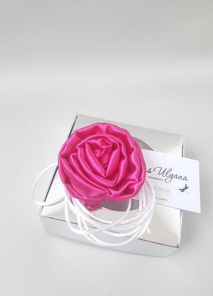 Чокер троянда рожева ( фуксія) з атласу - 6,5 см