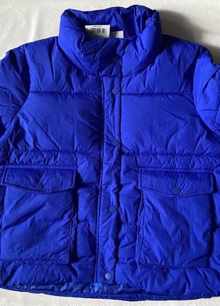 Новая курточка пуфер синяя электрик с карманами короткая