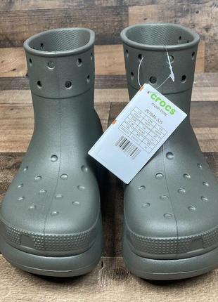 Крокс краш платформа чоботи гумові жіночі оливкові crocs crush rain boot dusty olive6 фото