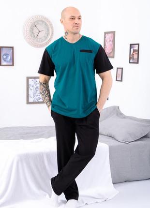 Піжама легка чоловіча футболка і штани, лёгкая мужская пижама смарагдова3 фото