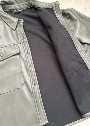 Жіноча шкіряна сорочка піджак хакі розмір універсальний5 фото
