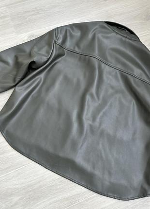 Жіноча шкіряна сорочка піджак хакі розмір універсальний4 фото
