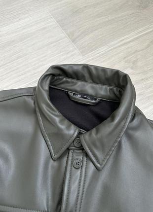 Женская кожаная рубашка пиджак хаки размер универса6 фото