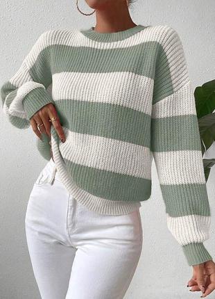 В'язаний светр в широку смужку з манжетами2 фото
