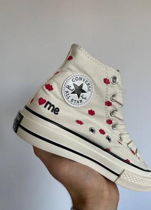 Жіночі кросівки кеди converse chuck 70 embroidered lips / конверс білі конверси з поцілунками4 фото