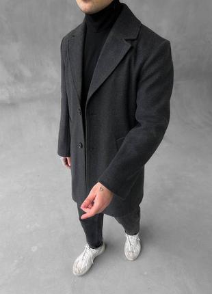 Пальто чоловіче кашемір весна графіт з підкладкою
