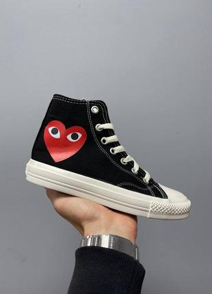 Жіночі кросівки кеди comme des garçons play x converse high ‘black’ 2 / конверс чорні конверси з сердечком2 фото