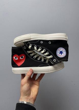 Женские кроссовки кеды comme des garçons play x converse high 'black' 2 / конверс черные конверсы с сердечком