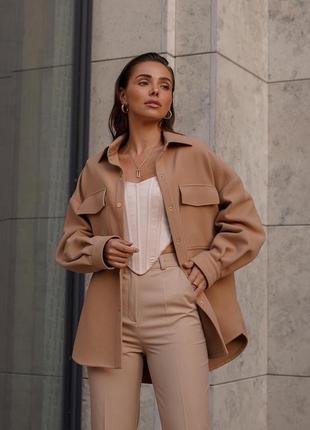 Сорочка тепла жакет куртка бомбер із вовни коричнева бежева marsergo zara massimo dutti amanda український бренд