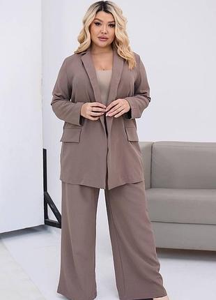 Стильний жіночий діловий костюм креповий комплект піджак і широкі брюки кльош