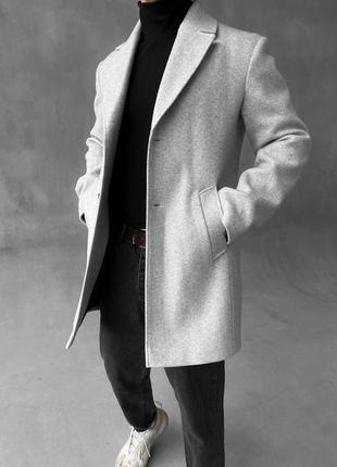 Пальто чоловіче кашемір весна світло-сірий з підкладкою5 фото