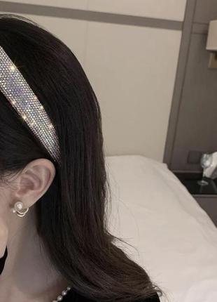 Блискучі головні пов'язки стрази срібного кольору обручі для волосся оксамитові головні убори для жінок ювелірні вироби обруч1 фото