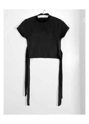 Eur 38 топ водолазка футболка блузка блуза відкрита спина завязки на спині внизу жіноча чорна3 фото