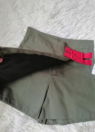 Коттоновая юбка шорты с эффектом запаха на защелках3 фото