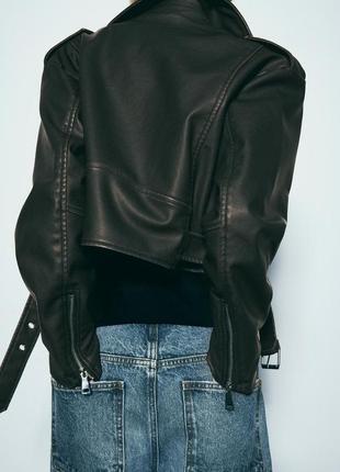 Куртка косуха zara кожаная с винтажным эффектом6 фото
