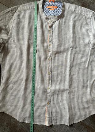 Сорочка чоловіча в смужку   zen & zen льон/ котон , рубашка  комірець - стійка8 фото