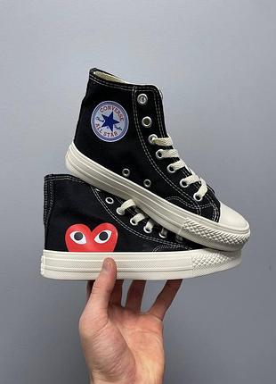 Женские кроссовки кеды comme des garçons play x converse high 'black' 2 / конверс черные конверсы с сердечком