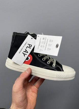 Жіночі кросівки кеди comme des garçons play x converse high ‘black’ 2 / конверс чорні конверси з сердечком6 фото