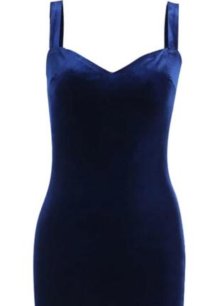 Вечернее платье велюр, темно-синяя