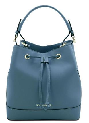 Шкіряна жіноча сумка-відро tuscany minerva tl142145 (блакитний)