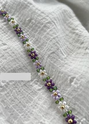 Цветочный браслет из бисера нежный ромашки цветы стильный украшение топ2 фото