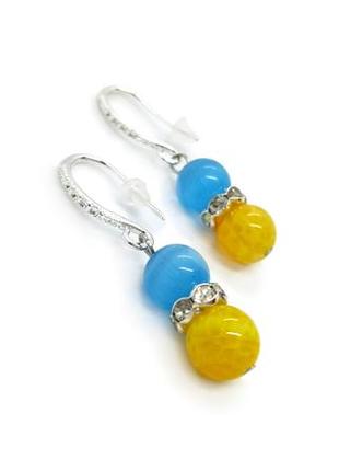 🔺💙💛 патриотические серьги "цвета флага" голубой желтый натуральный камень