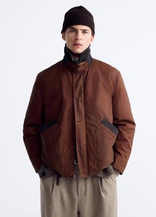 Куртка коричнева з вощеним ефектом zara new1 фото
