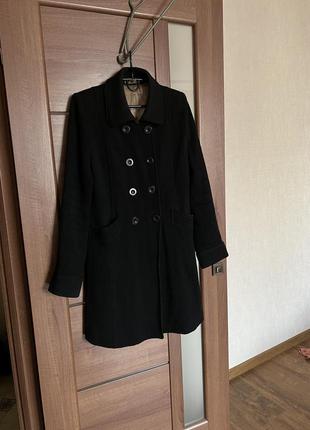 Стильное черное шерстяное пальто размер s плащ2 фото