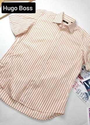 Теніска чоловіча сорочка з короткими рукавами помаранчевого кольору у смужку від бренду hugo boss 39 15 1/2