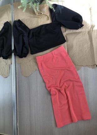 Юбка спідниця міді корал