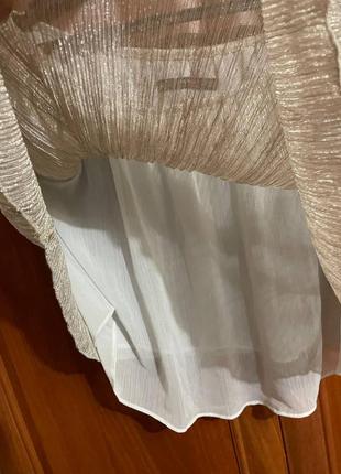Блуза топ гофрований майка рюші волани срібло сріблястий блискучий кроп4 фото