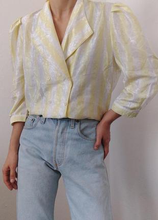 Жовта блуза полоска блузка вінтаж сорочка з об'ємними рукавами біла блуза в полоску сорочка в смужку1 фото