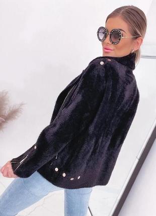 Женский мягкий стильный черный пиджак мех альпака2 фото