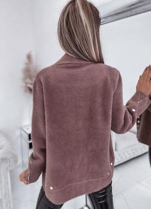 Женский мягкий стильный коричневый пиджак мех альпака3 фото