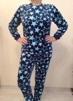 Подростковая махровая пижама для девушки голубые звездочки на 15-16 лет2 фото