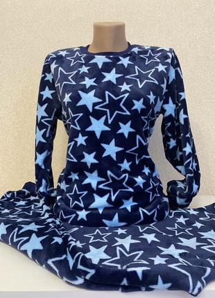 Подростковая махровая пижама для девушки голубые звездочки на 15-16 лет8 фото