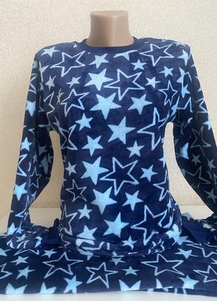 Подростковая махровая пижама для девушки голубые звездочки на 15-16 лет10 фото