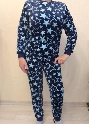 Подростковая махровая пижама для девушки голубые звездочки на 15-16 лет3 фото