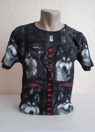 Подростковая футболка принт волк 4 для мальчика 12-16 лет