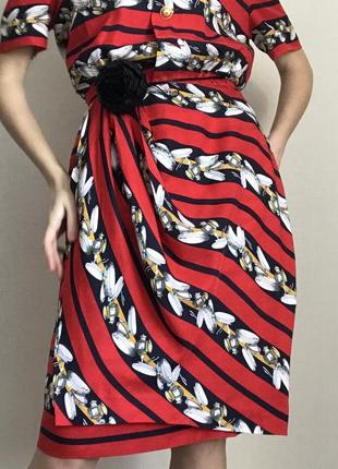 100% шовк. вінтажна рідкісна сукня з 80-х натуральний одяг в смужку морячка в морському стилі червона сукня жіночна2 фото