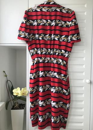 100% шовк. вінтажна рідкісна сукня з 80-х натуральний одяг в смужку морячка в морському стилі червона сукня жіночна6 фото