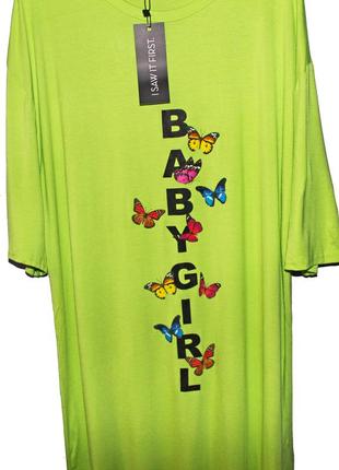 Isawitfirst. товар из англии. неоновое платье футболка с принтом бабочек.6 фото
