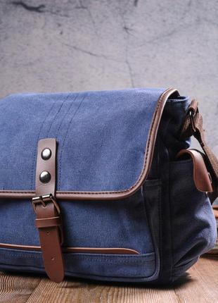 Цікава горизонтальна чоловіча сумка з текстилю 21250 vintage синя7 фото
