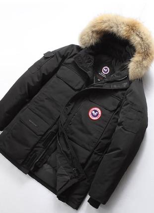 Очень тёплая мужская зимняя куртка пуховик аляска с меховой опушкой, чёрная5 фото