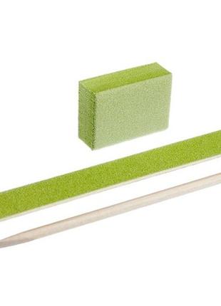 Одноразовый набор для маникюра kodi, зелёный (пилочка 120/120, баф 120/120, апельсиновая палочка)