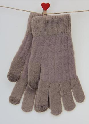 Перчатки женские с сенсорными пальцами шерстяные размер м-l осень-зима бежевый3 фото