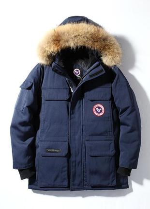 Очень тёплая мужская зимняя куртка пуховик аляска с меховой опушкой, синяя6 фото