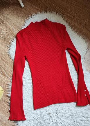 Лонгслів водолазка червона в рубчик